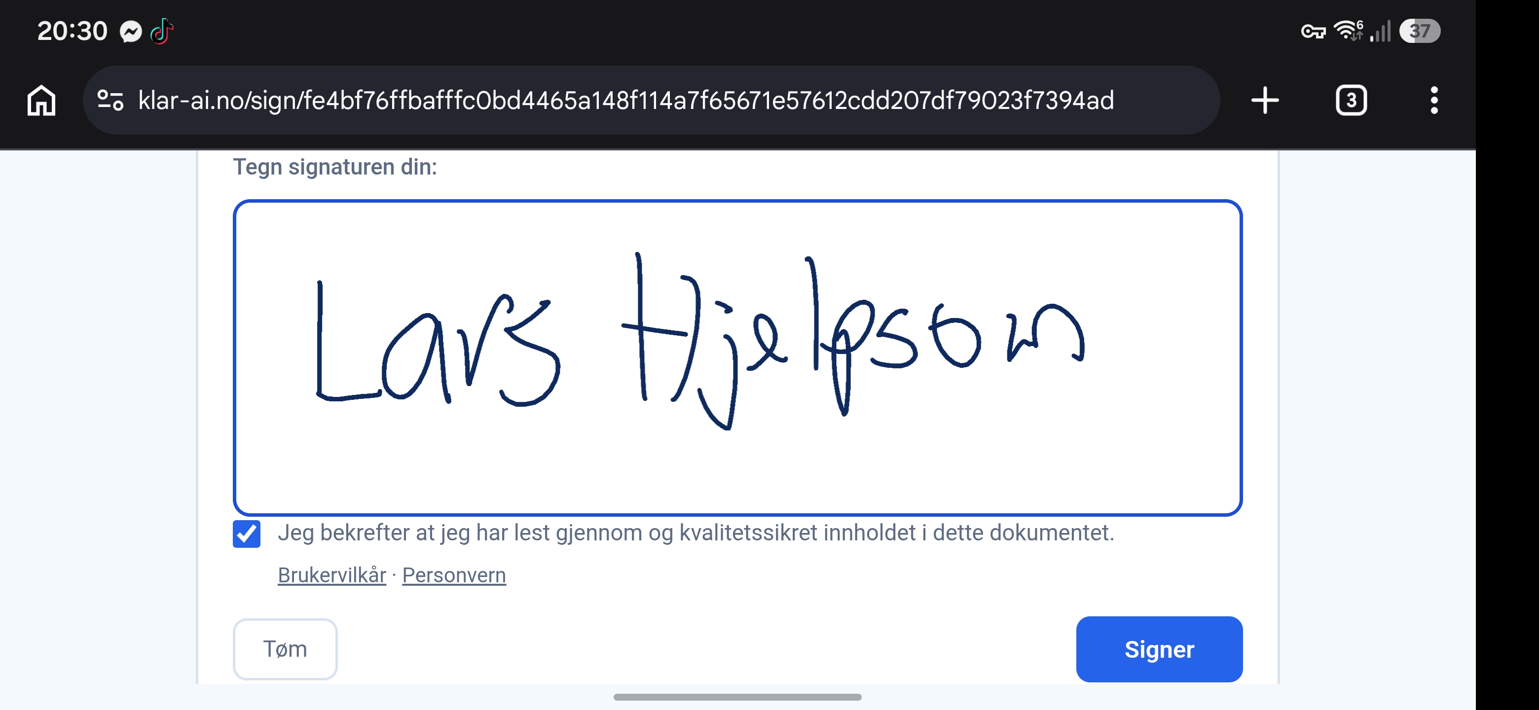 Signaturfeltet — signering på mobil i Klar-AI